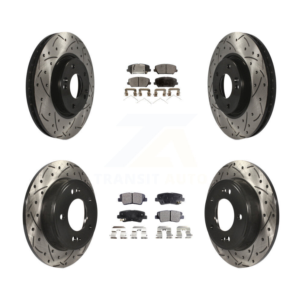 Front Rear Drilled Slot Disc Brake Rotor Ceramic Pad Kit For Kia Forte Forte5 SX