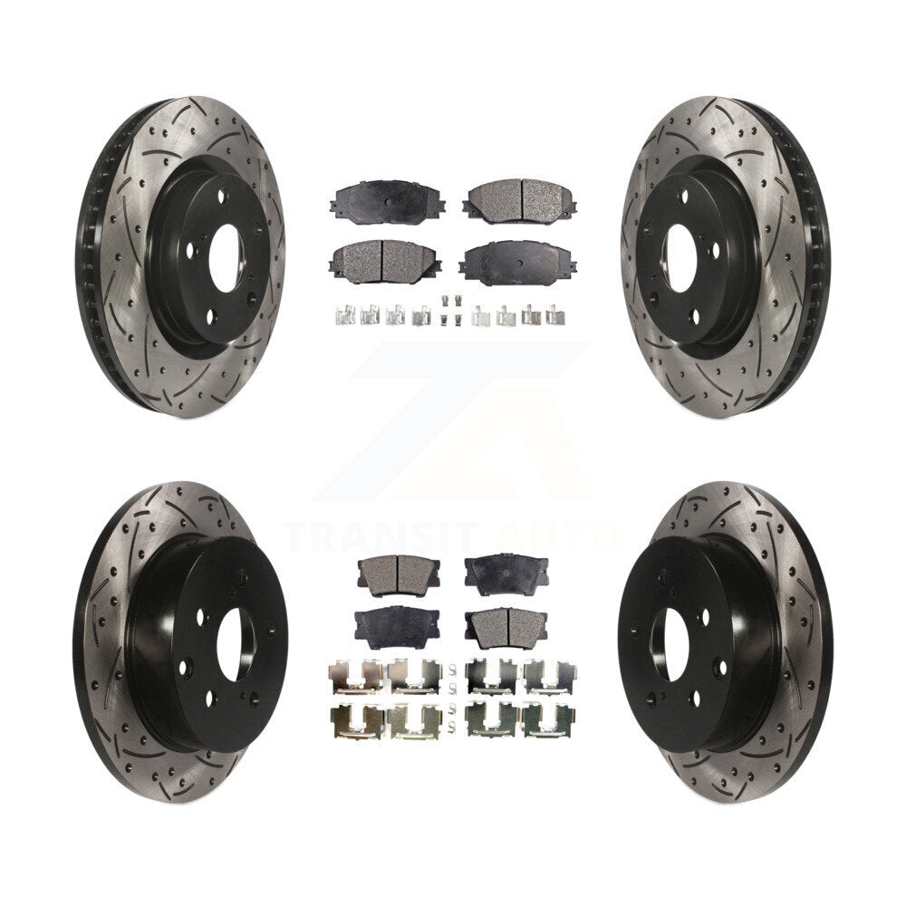Front Rear Coated Drilled Slot Disc Brake Rotors Ceramic Pad Kit For Toyota RAV4