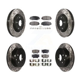 Front Rear Coated Drilled Slot Disc Brake Rotors Ceramic Pad Kit For Toyota RAV4