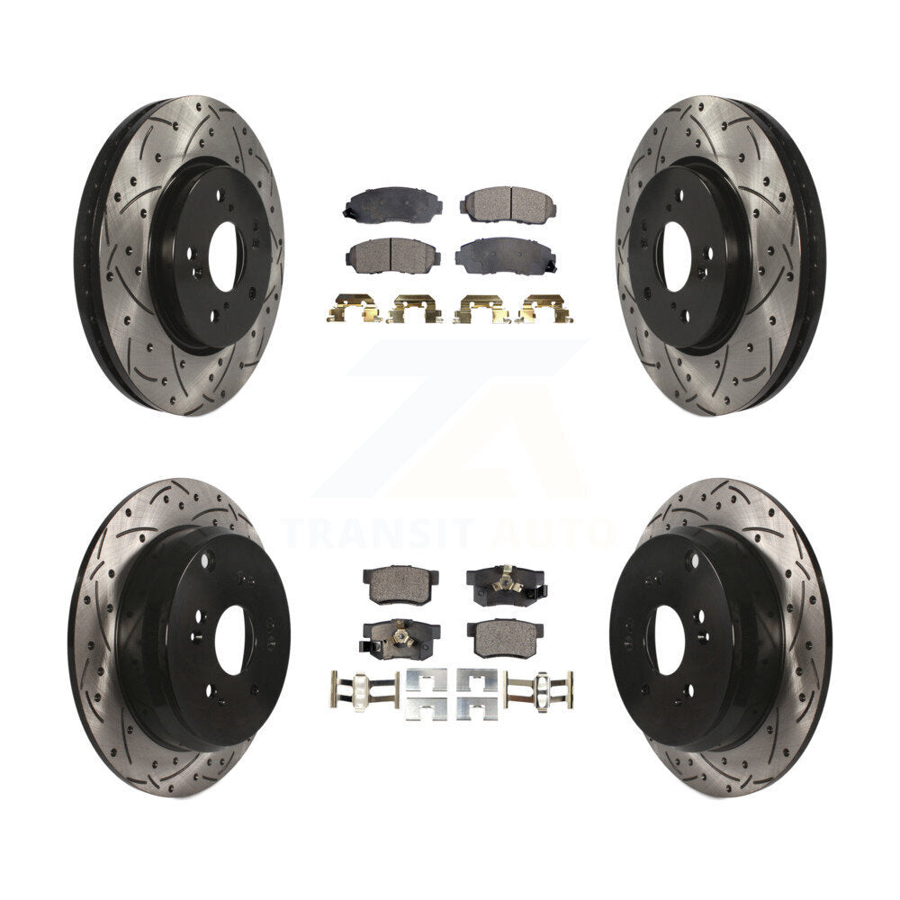 Front Rear Drill Slot Disc Brake Rotors Ceramic Pad Kit For Honda CR-V Acura RDX