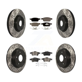 Front Rear Coated Drill Slot Disc Brake Rotors Ceramic Pad Kit For Ford Focus ST