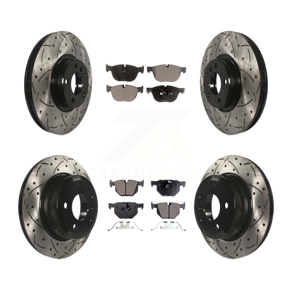 Front Rear Coated Drilled Slotted Disc Brake Rotor Ceramic Pad Kit For BMW X5 X6