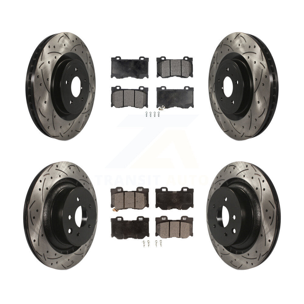 Front Rear Drill Slot Brake Rotor Ceramic Pad Kit For INFINITI G37 Nissan 370Z Z
