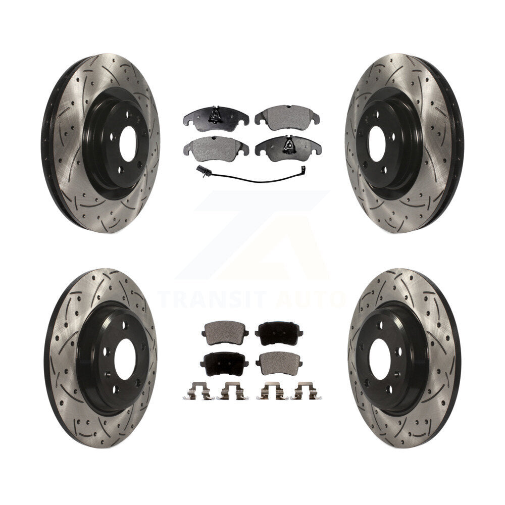 Front Rear Coated Drilled Slotted Disc Brake Rotor & Ceramic Pad Kit For Audi Q5