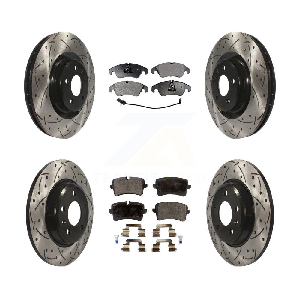 Front Rear Coated Drilled Slotted Disc Brake Rotor & Ceramic Pad Kit For Audi A6