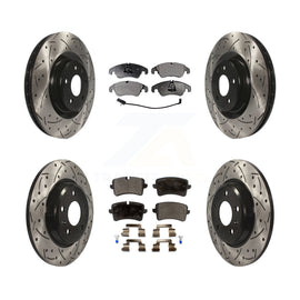Front Rear Coated Drilled Slotted Disc Brake Rotor & Ceramic Pad Kit For Audi A6