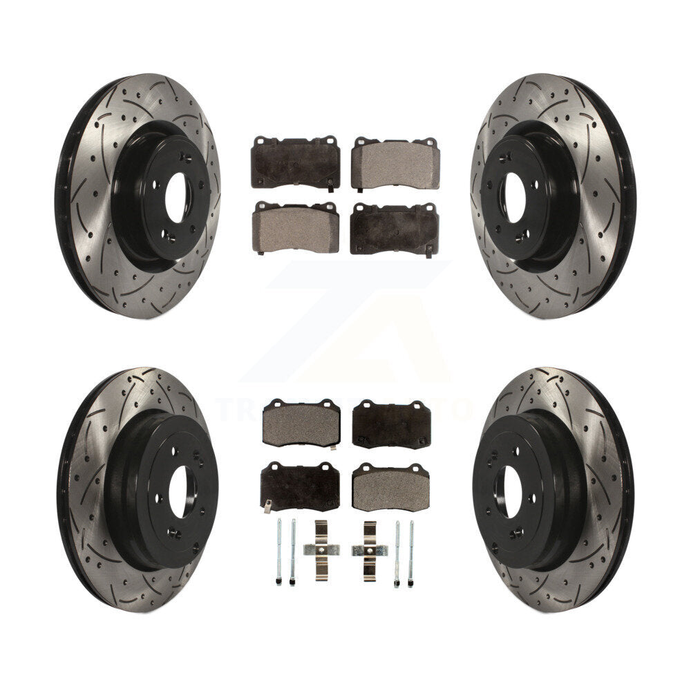 Front Rear Drill Slot Disc Brake Rotor Ceramic Pad Kit For Hyundai Genesis Coupe