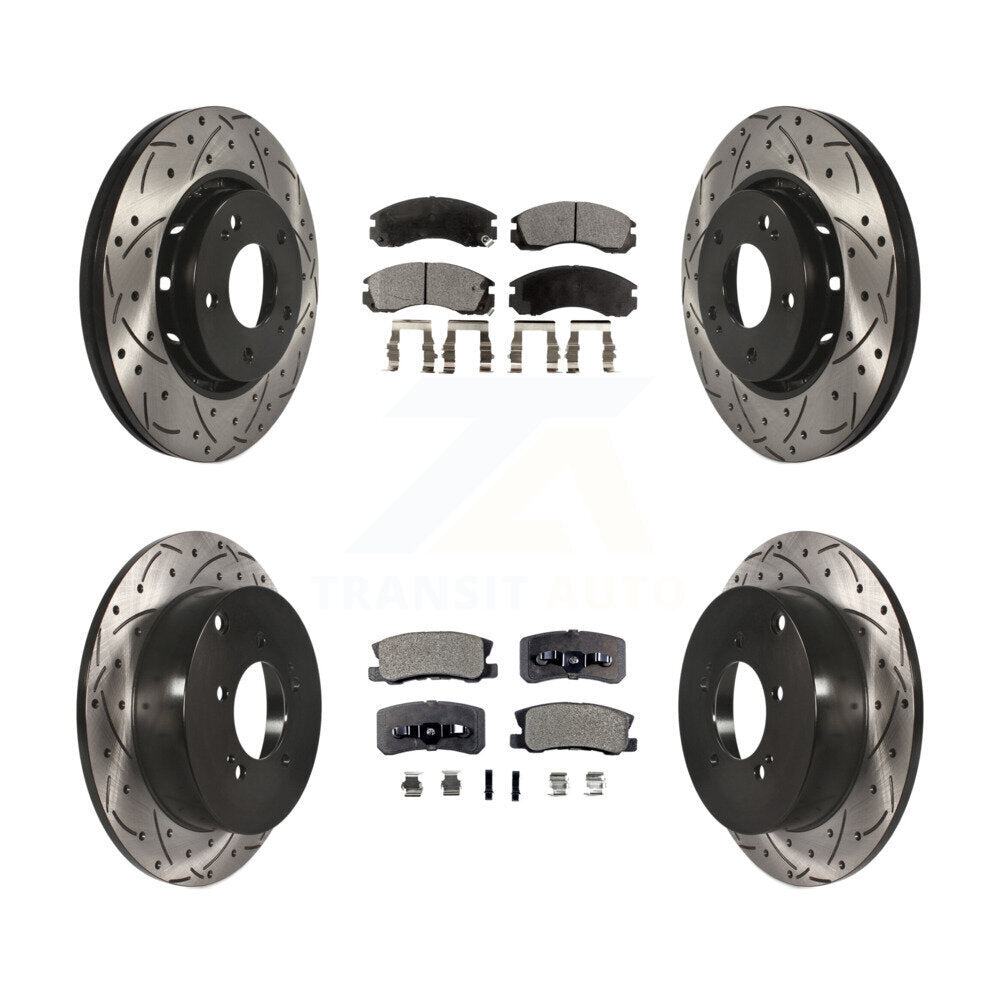 Front Rear Drilled Slot Disc Brake Rotor & Ceramic Pad Kit For Mitsubishi Lancer