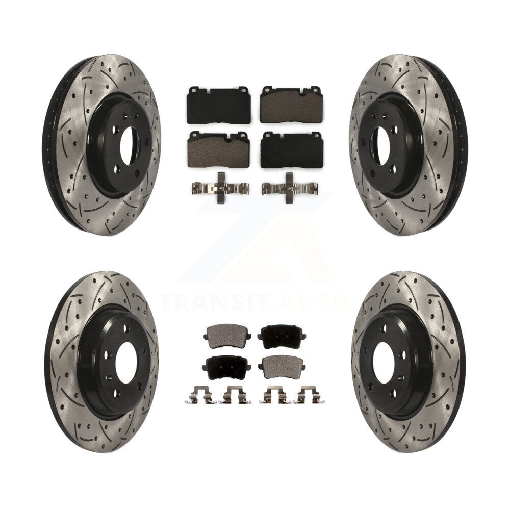 Front Rear Coated Drilled Slotted Disc Brake Rotor & Ceramic Pad Kit For Audi Q5