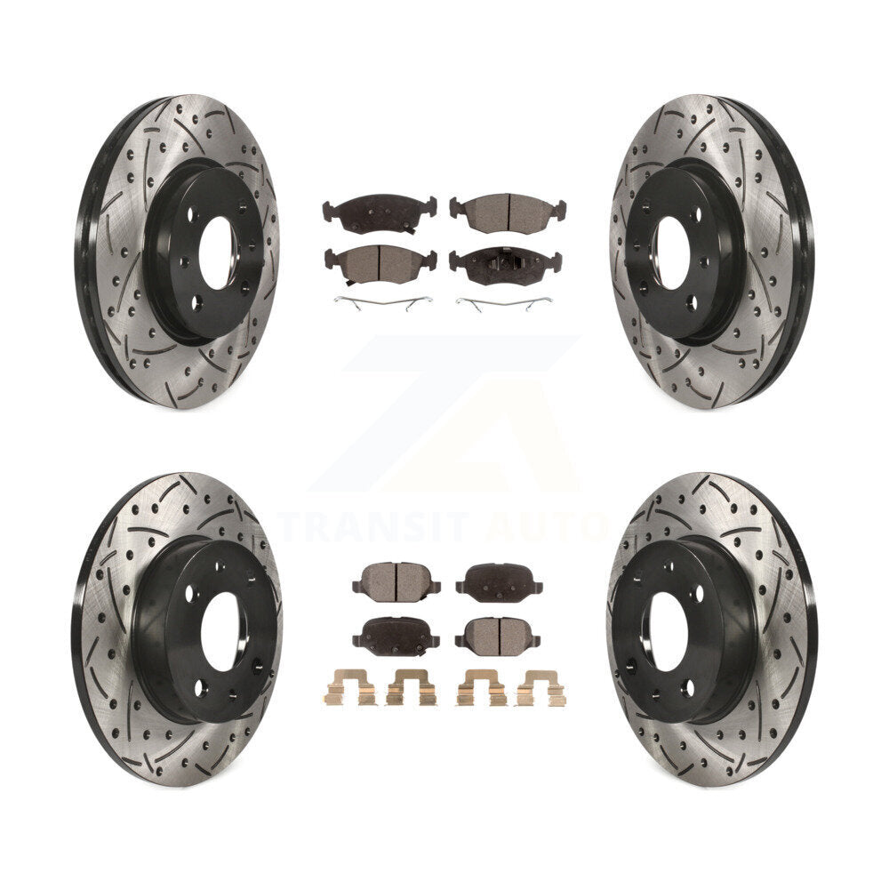 Front Rear Coated Drilled Slotted Disc Brake Rotors Ceramic Pad Kit For Fiat 500