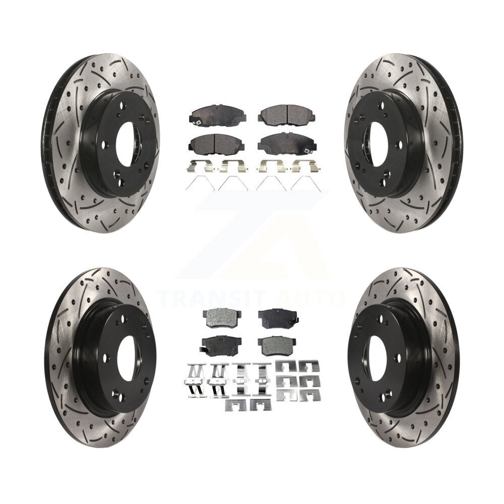 Front Rear Coated Drilled Slot Disc Brake Rotors Ceramic Pad Kit For Honda Civic