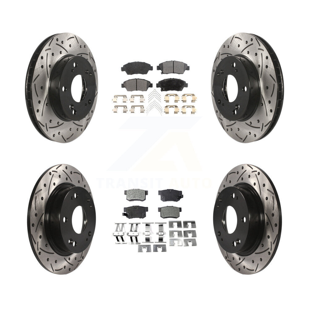 [Front+Rear] 2013-2015 Acura ILX 1.5L Performance Drilled & Slotted Brake Rotor & Ceramic Pads Kit For Max Braking