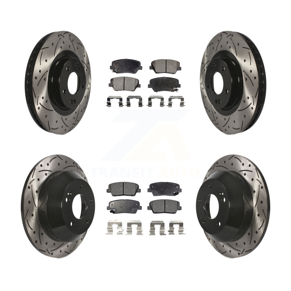 Front Rear Drill Slot Brake Rotor Ceramic Pad Kit For Hyundai Santa Fe Sport Kia