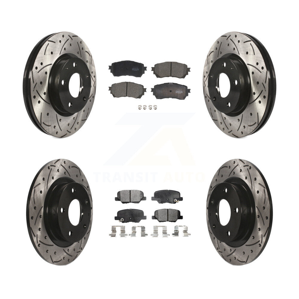 Front Rear Coated Drilled Slotted Disc Brake Rotor & Ceramic Pad Kit For Mazda 6