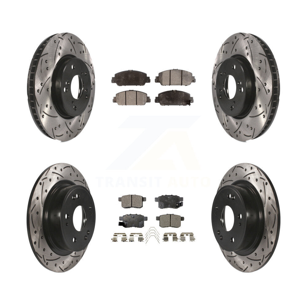 Front Rear Coated Drilled Slot Disc Brake Rotor Ceramic Pad Kit For Honda Accord