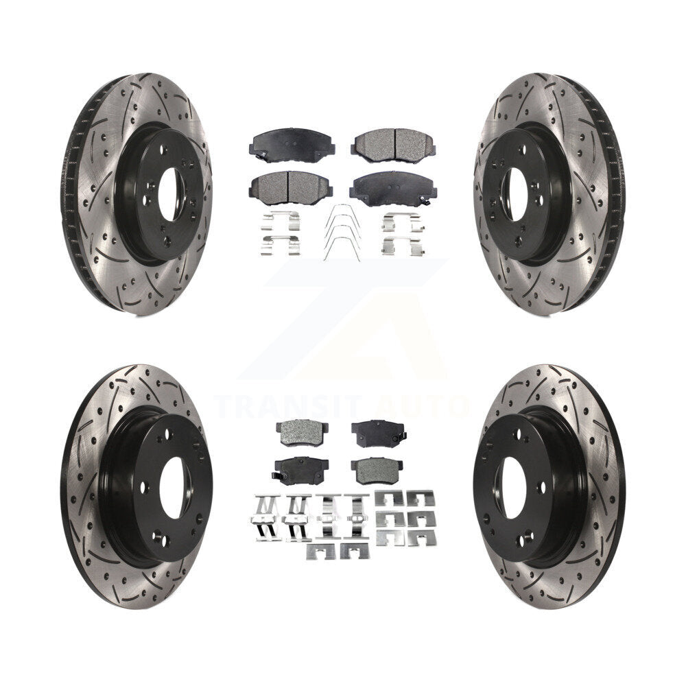 Front Rear Coated Drilled Slot Disc Brake Rotors Ceramic Pad Kit For Honda Civic