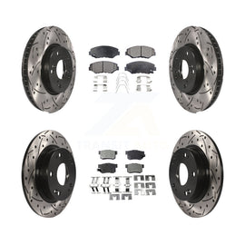 Front Rear Coated Drilled Slot Disc Brake Rotors Ceramic Pad Kit For Honda Civic