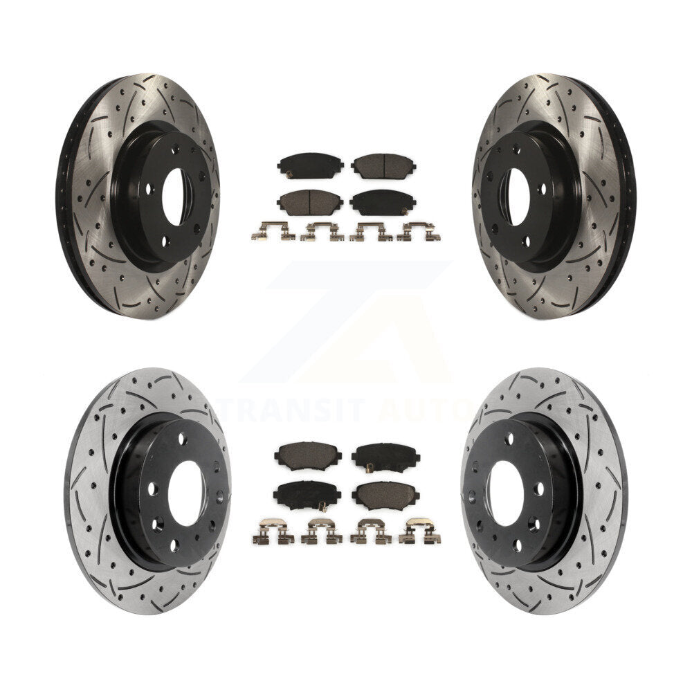 Front Rear Drilled Slot Disc Brake Rotors Ceramic Pad Kit For Mazda 3 Sport 2.5L