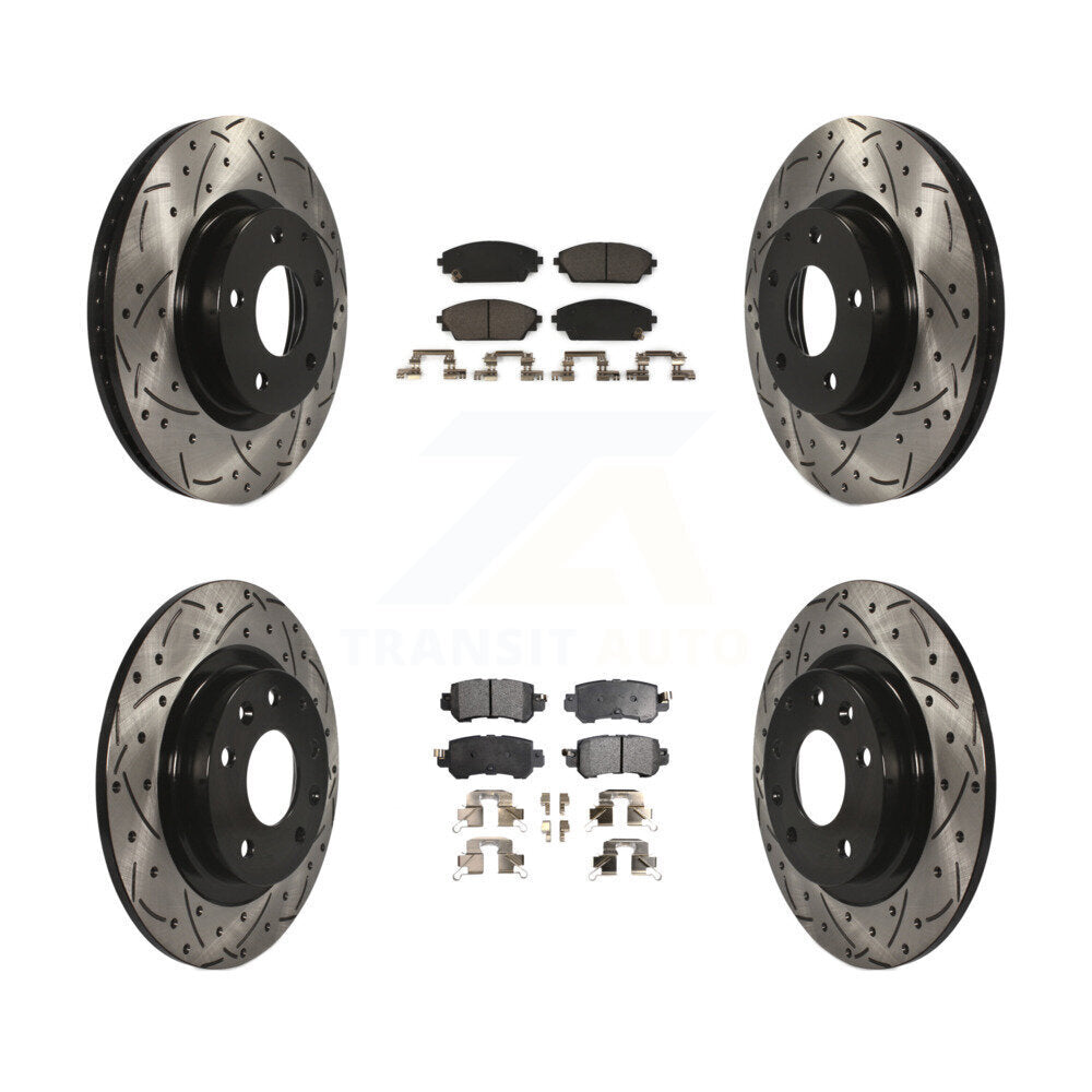 [Front+Rear] 2016-2018 Mazda CX-3 AWD Performance Drilled & Slotted Brake Rotor & Ceramic Pads Kit For Max Braking