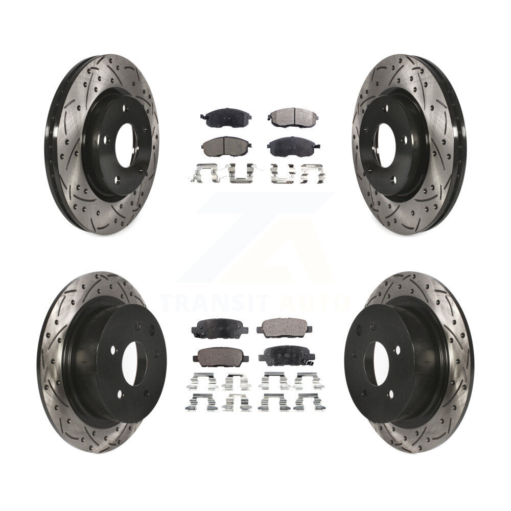 Front Rear Coated Drill Slot Disc Brake Rotors Ceramic Pad Kit For Nissan Sentra
