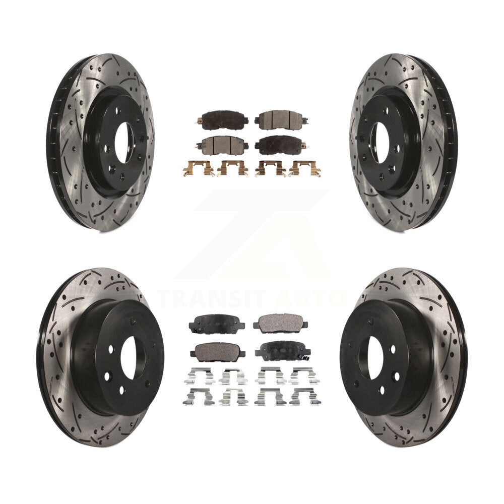 Front Rear Coated Drilled Slot Disc Brake Rotors Ceramic Pad Kit For Nissan LEAF