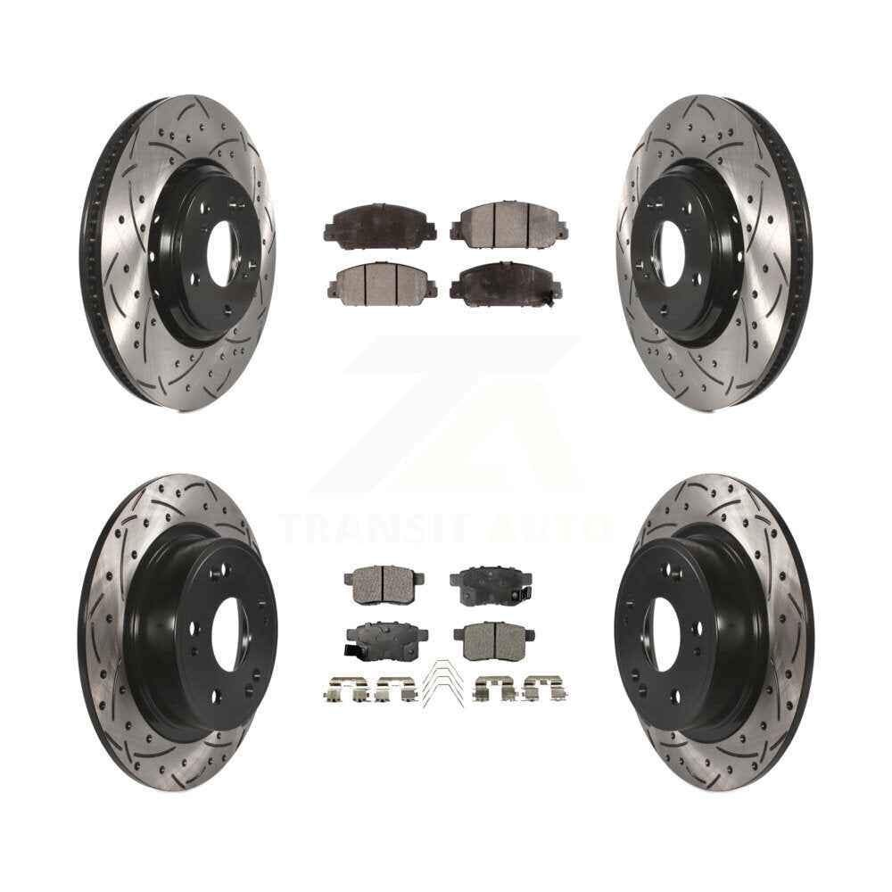 Front Rear Coated Drilled Slot Disc Brake Rotor Ceramic Pad Kit For Honda Accord