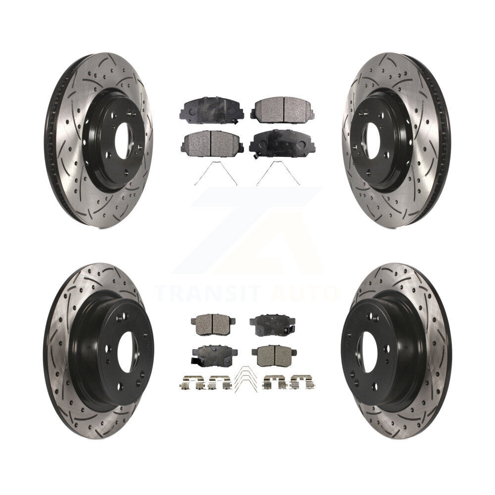 Front Rear Coated Drilled Slot Disc Brake Rotor Ceramic Pad Kit For Honda Accord