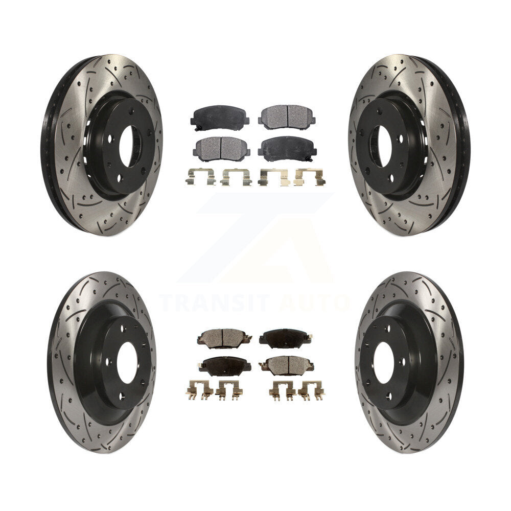 Front Rear Coated Drilled Slot Disc Brake Rotor & Ceramic Pad Kit For Mazda CX-5