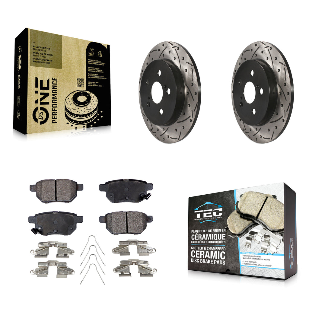 Rear Drill Slot Brake Rotor Ceramic Pad Kit For Toyota Corolla Prius Matrix Vibe