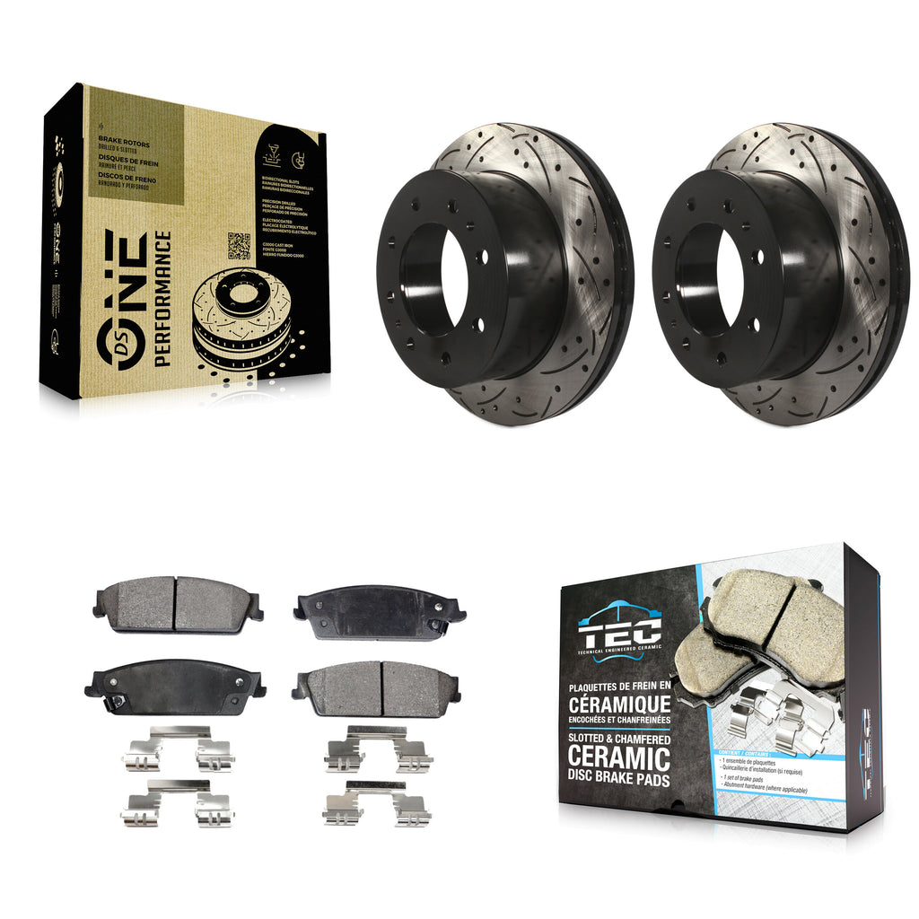 Rear Drill Slot Brake Rotors Ceramic Pad Kit For Chevrolet Silverado 1500 Hybrid