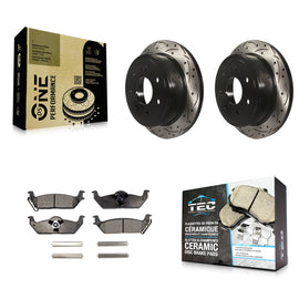 Rear Drill Slot Disc Brake Rotors Ceramic Pad Kit For Ford F-150 Lincoln Mark LT