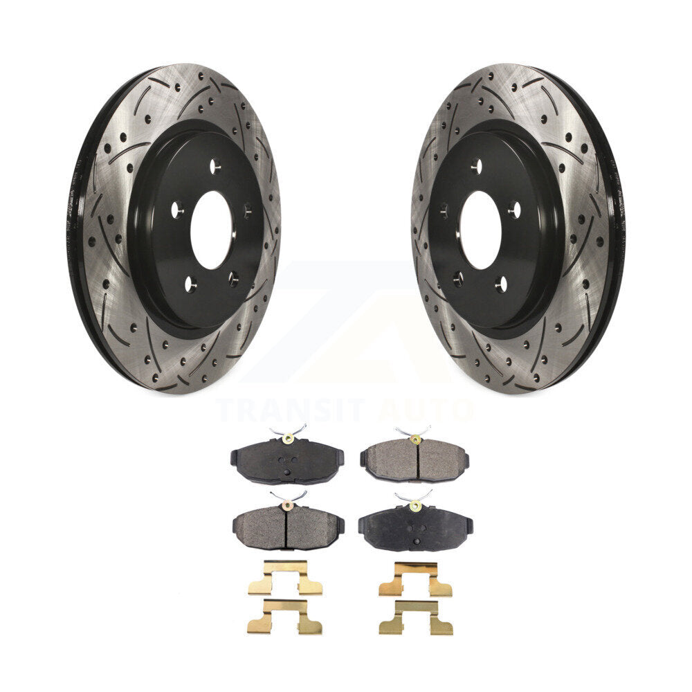 Rear Coated Drilled Slotted Disc Brake Rotors & Ceramic Pad Kit For Ford Mustang