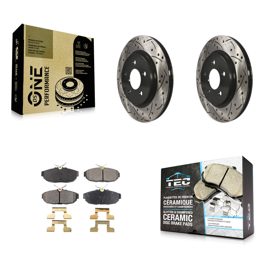 Rear Coated Drilled Slotted Disc Brake Rotors & Ceramic Pad Kit For Ford Mustang