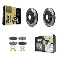 Load image into Gallery viewer, Rear Coated Drilled Slotted Disc Brake Rotors &amp; Ceramic Pad Kit For Ford Mustang