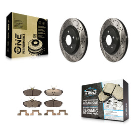 Rear Coated Drilled Slotted Disc Brake Rotors & Ceramic Pad Kit For Ford Mustang