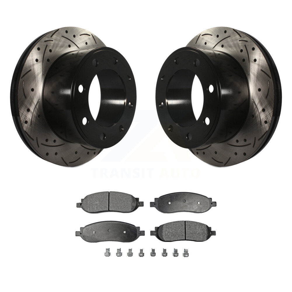 Rear Drill Slot Disc Brake Rotor Ceramic Pad Kit For Ford F-250 Super Duty F-350