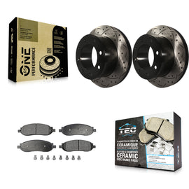 Rear Drill Slot Disc Brake Rotor Ceramic Pad Kit For Ford F-250 Super Duty F-350