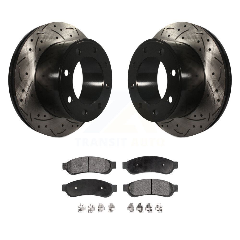 Rear Drill Slot Disc Brake Rotor Ceramic Pad Kit For Ford F-250 Super Duty F-350