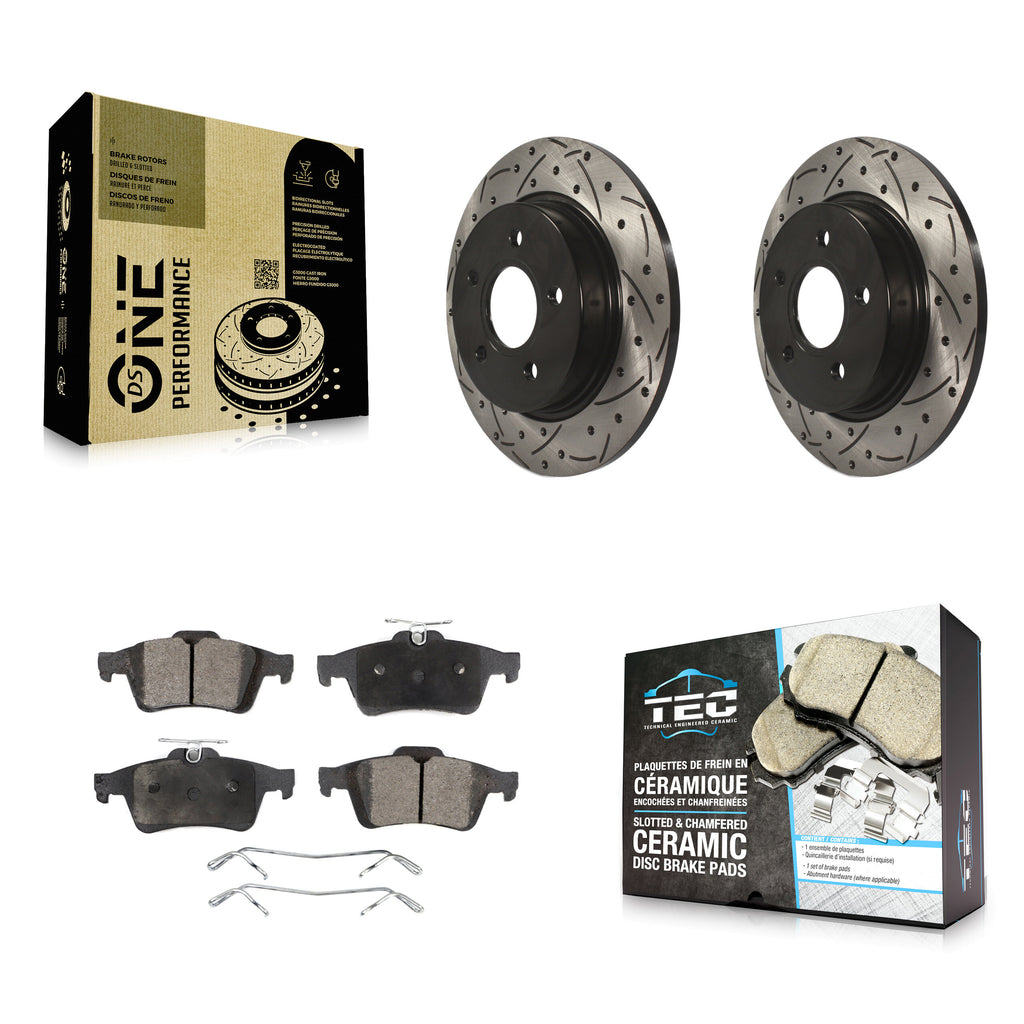 Rear Coated Drilled Slotted Disc Brake Rotors And Ceramic Pad Kit For Ford Focus