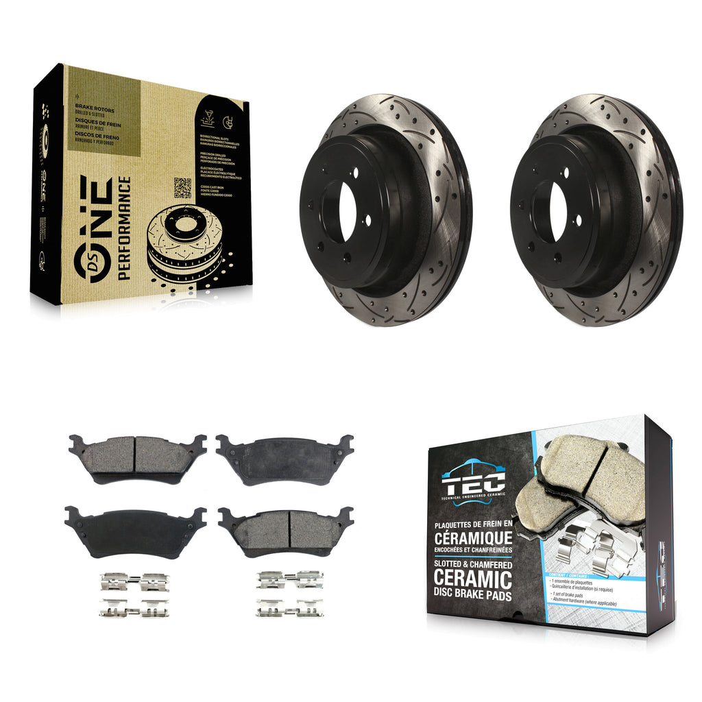 Rear Coated Drilled Slotted Disc Brake Rotors And Ceramic Pad Kit For Ford F-150