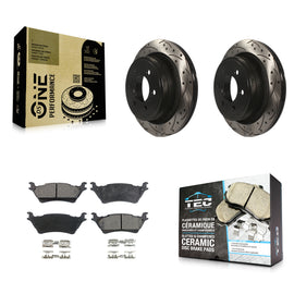 Rear Coated Drilled Slotted Disc Brake Rotors And Ceramic Pad Kit For Ford F-150