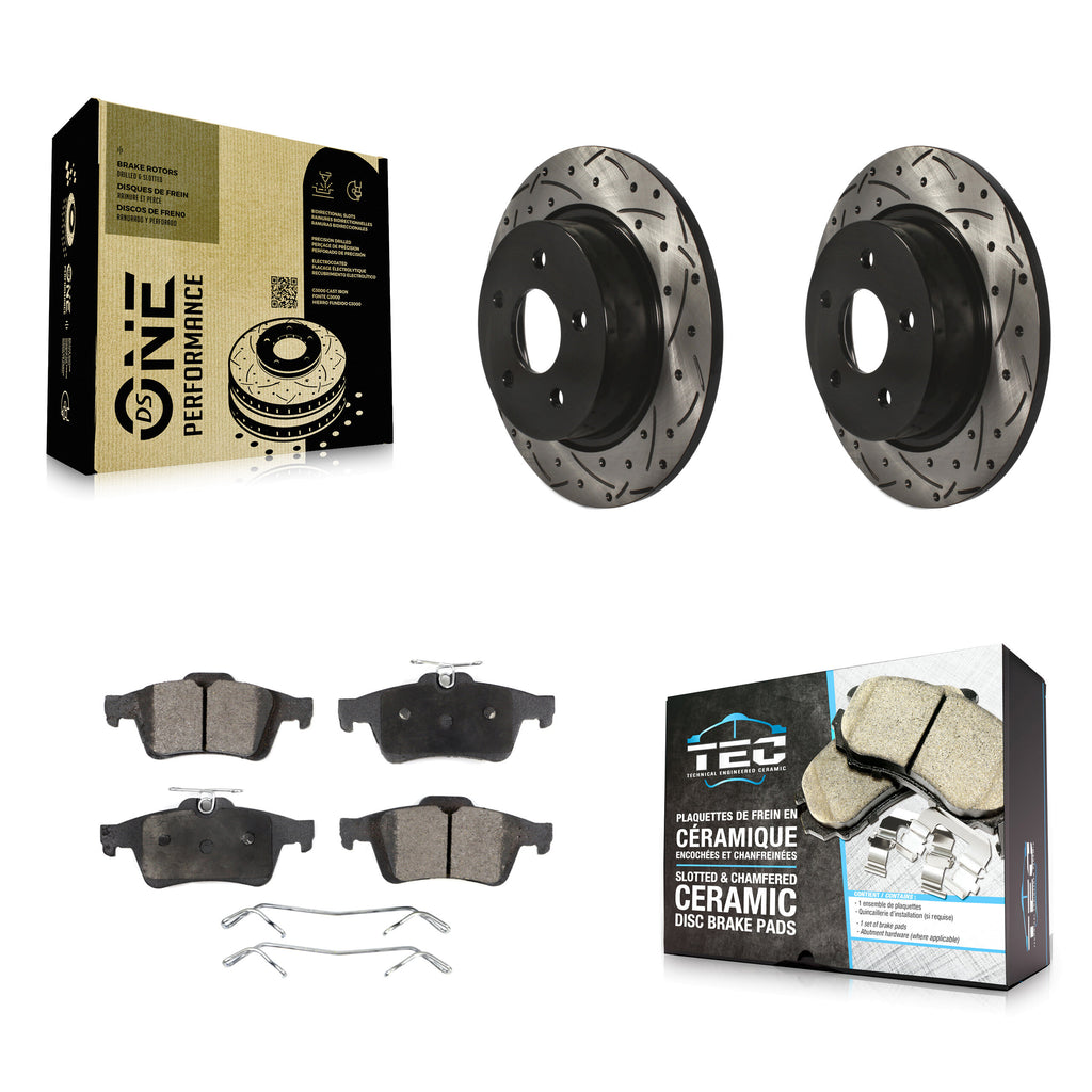 Rear Drill Slot Disc Brake Rotor Ceramic Pad Kit For Ford Escape Transit Connect