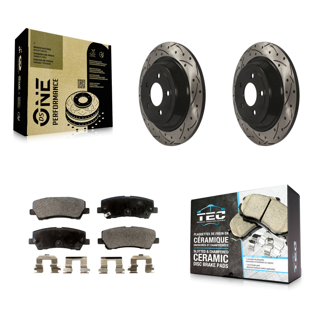 Rear Coated Drilled Slotted Disc Brake Rotors & Ceramic Pad Kit For Ford Mustang
