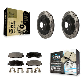 Rear Coated Drilled Slotted Disc Brake Rotors & Ceramic Pad Kit For Ford Mustang