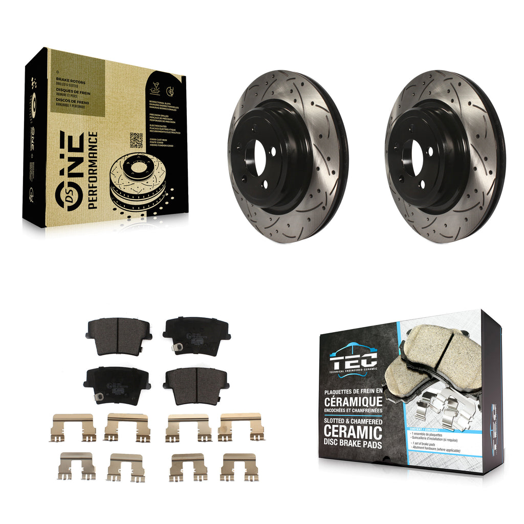 Rear Coated Drill Slot Disc Brake Rotor Ceramic Pad Kit For Dodge Charger Magnum