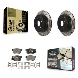 Rear Coated Drill Slot Disc Brake Rotor Ceramic Pad Kit For Honda CR-V Acura RDX
