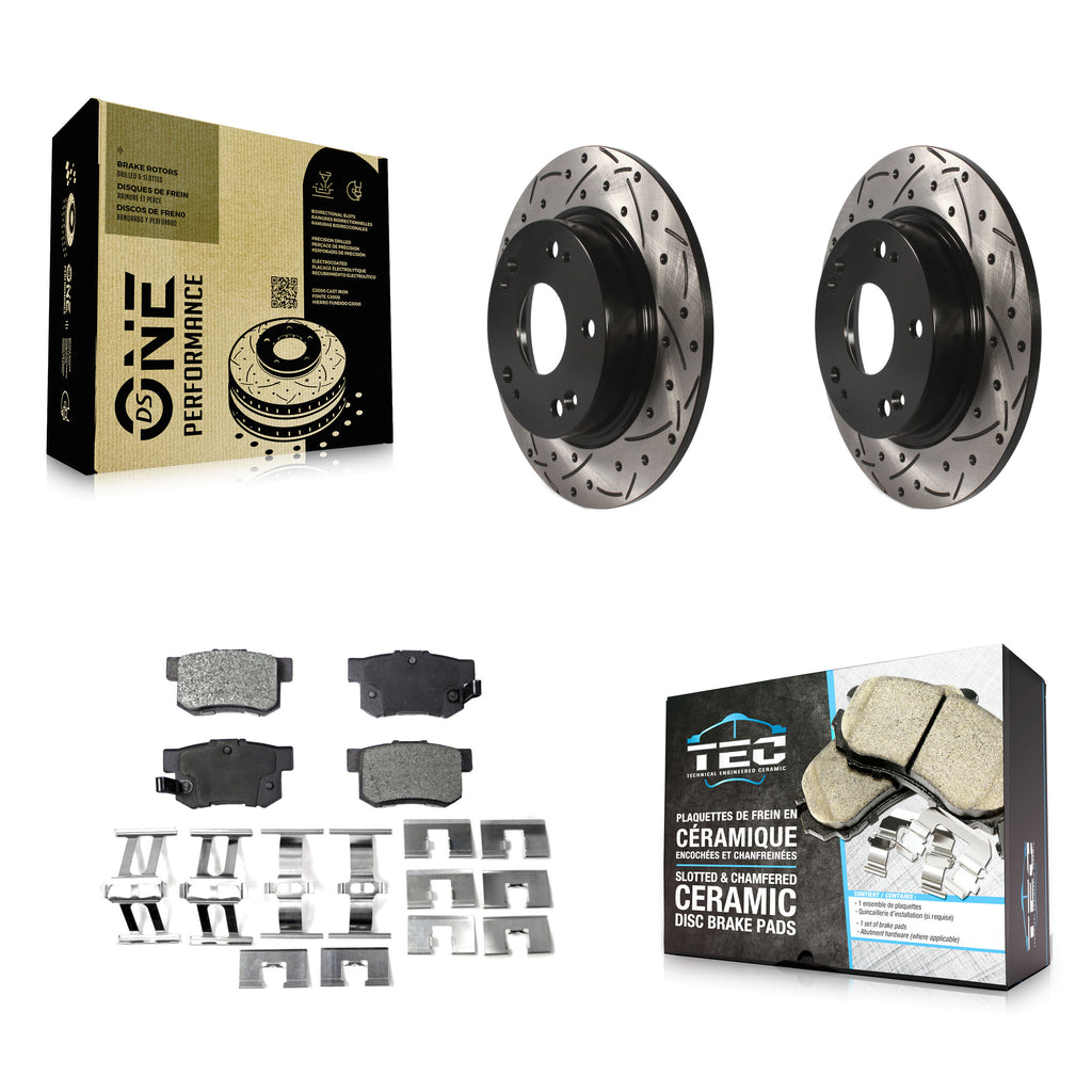 Rear Drilled Slot Disc Brake Rotor Ceramic Pad Kit For Honda Civic Acura ILX CSX