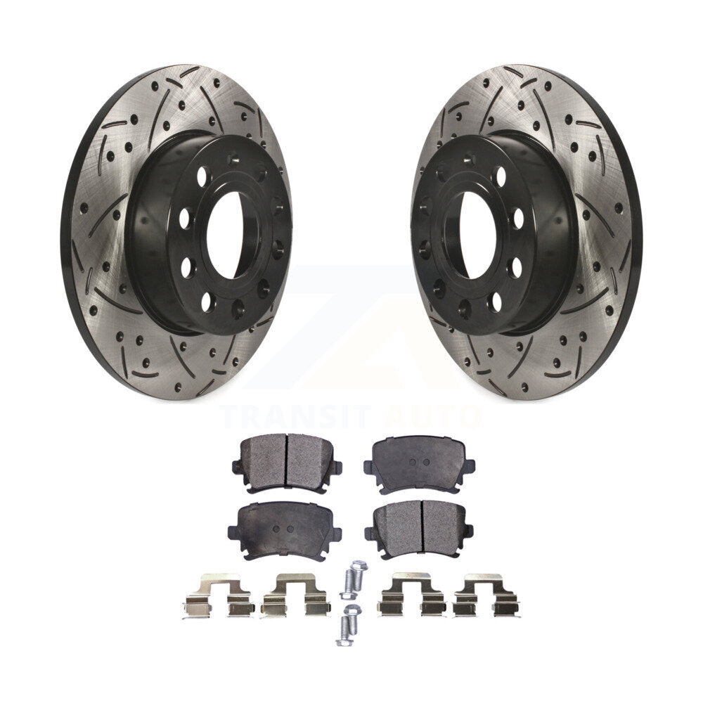 Rear Drill Slot Brake Rotors Ceramic Pad Kit For Volkswagen Jetta Rabbit Audi A3