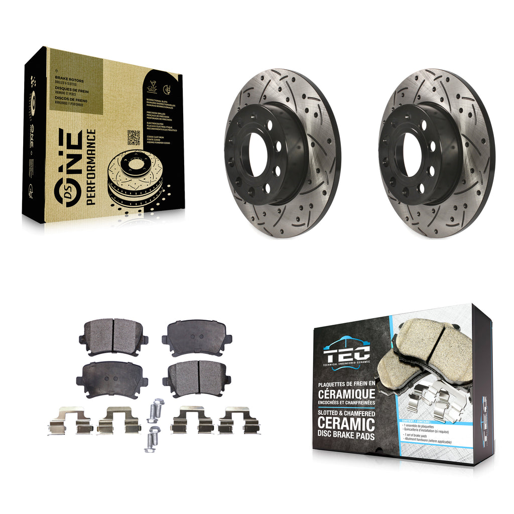 Rear Drill Slot Brake Rotors Ceramic Pad Kit For Volkswagen Jetta Rabbit Audi A3