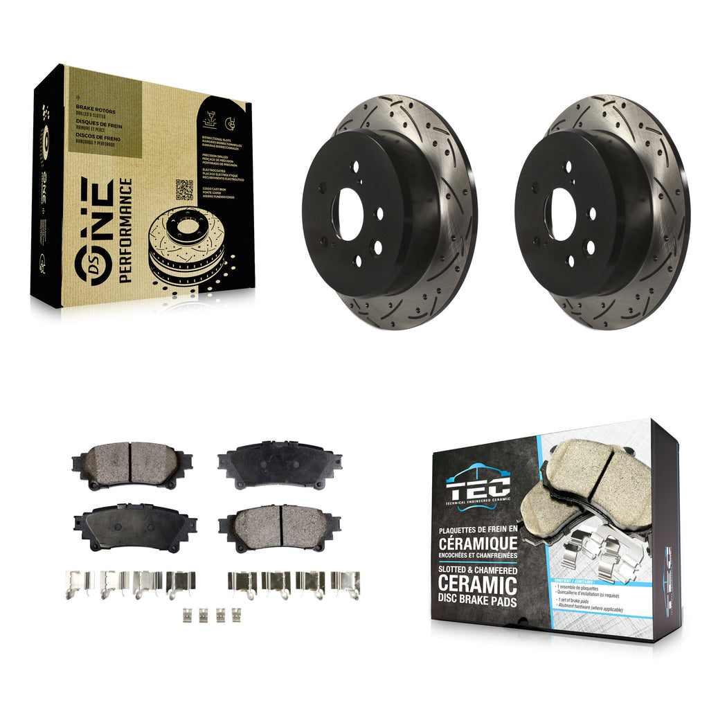 Rear Coated Drilled Slotted Disc Brake Rotor And Ceramic Pad Kit For Lexus IS250